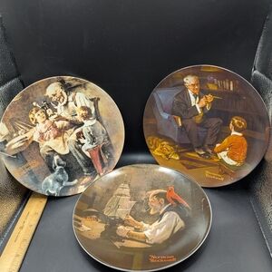 Vintage Set Of 3 Norman Rockwell Collector Plates By Edwin Knowles